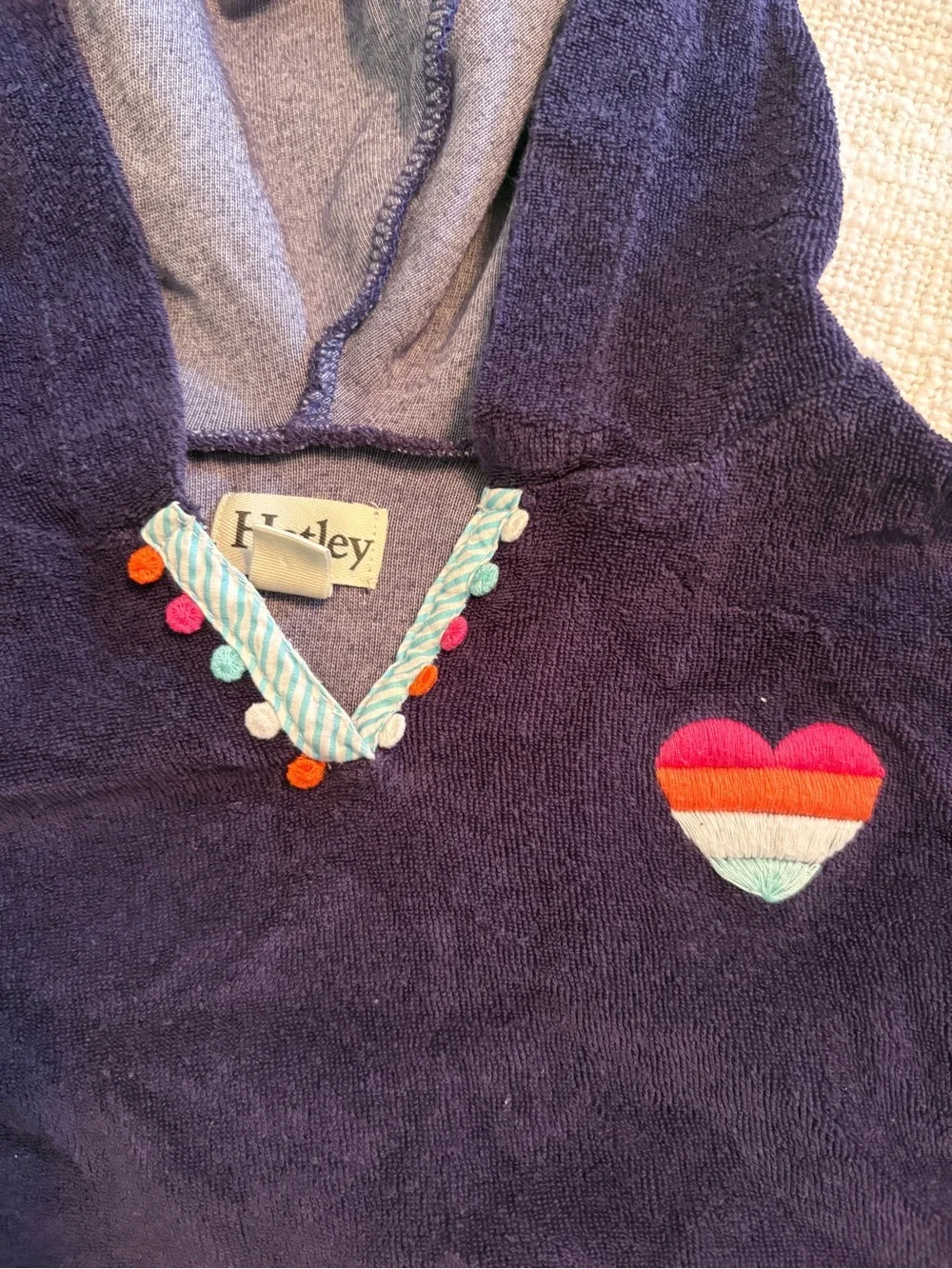 Hatley Navy Hooded Kids Swim Coverup with Rainbow Heart